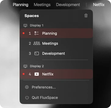 FluxSpaces — macOS-Menüleisten-App für Display-Workspaces